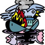 pollution graphic with birds, fish, fire