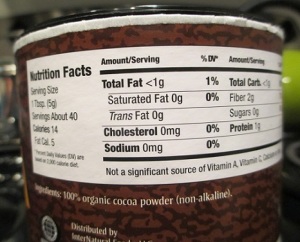 You can see that cocoa powder is kind in terms of calories - this brand has only 14 calories in a tablespoon, but does not lack in taste!