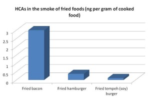 This chart shows the relative amounts of carcinogenic HCAs in the smoke of different fried foods